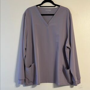 Mandala Women's Long Sleeve Scrub Top Lavender Purple V-Neck Shirt Plus Size